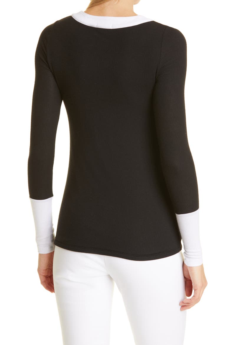Colorblock Trim Rib Cardigan, Alternate, color, BLACK COMBO