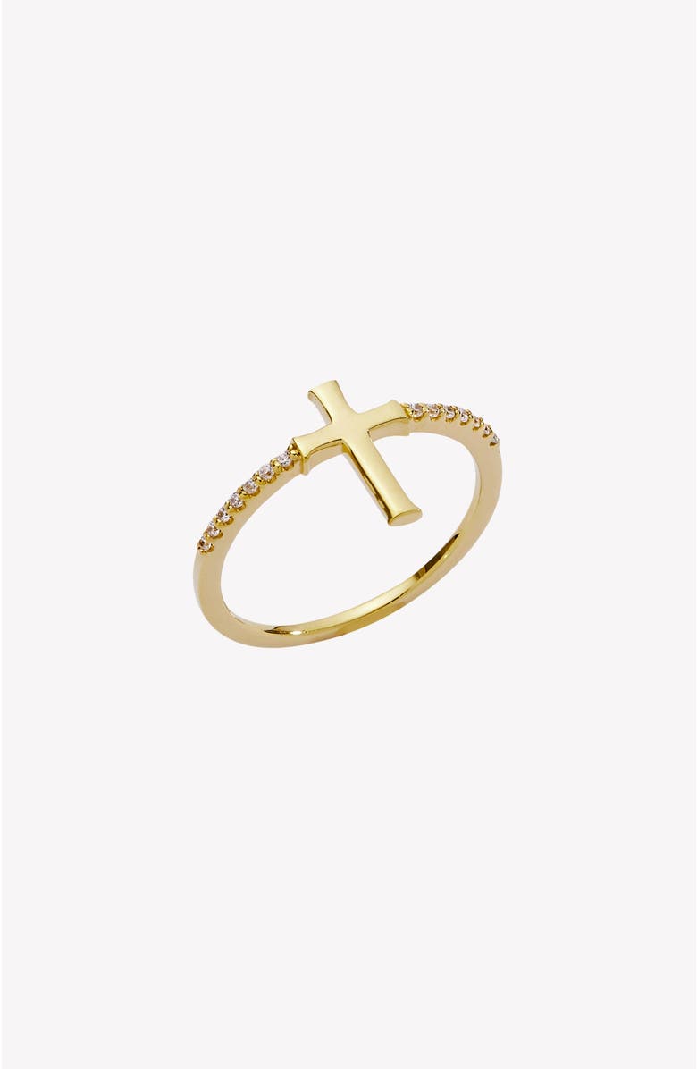Rizen Jewelry Luminous Cross Pavé Ring, Main, color, 18K Gold Plated