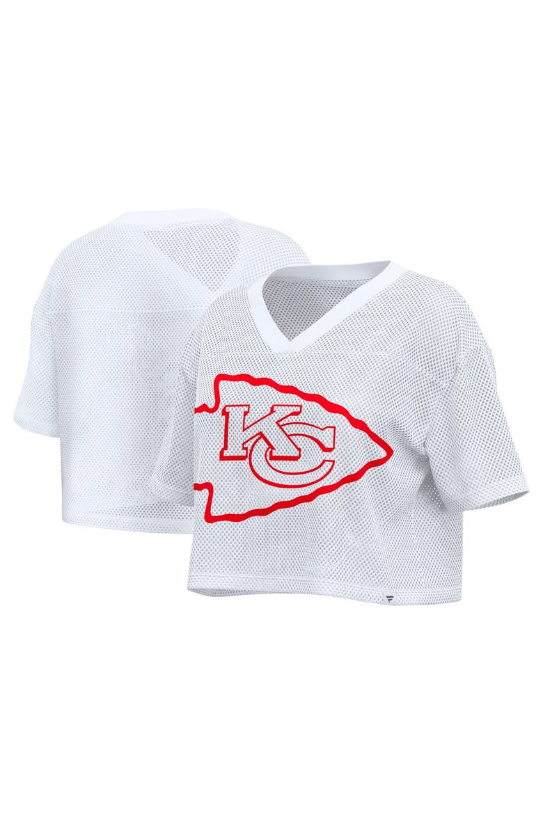Women's Fanatics White Kansas City Chiefs Oversized Mesh Cropped V-Neck Jersey, Main, color, White