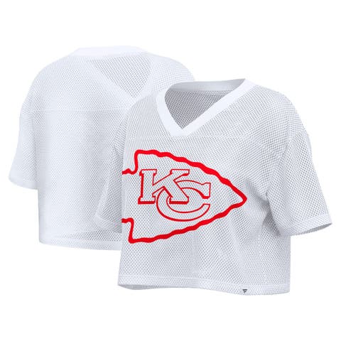 Women's Fanatics White Kansas City Chiefs Oversized Mesh Cropped V-Neck Jersey