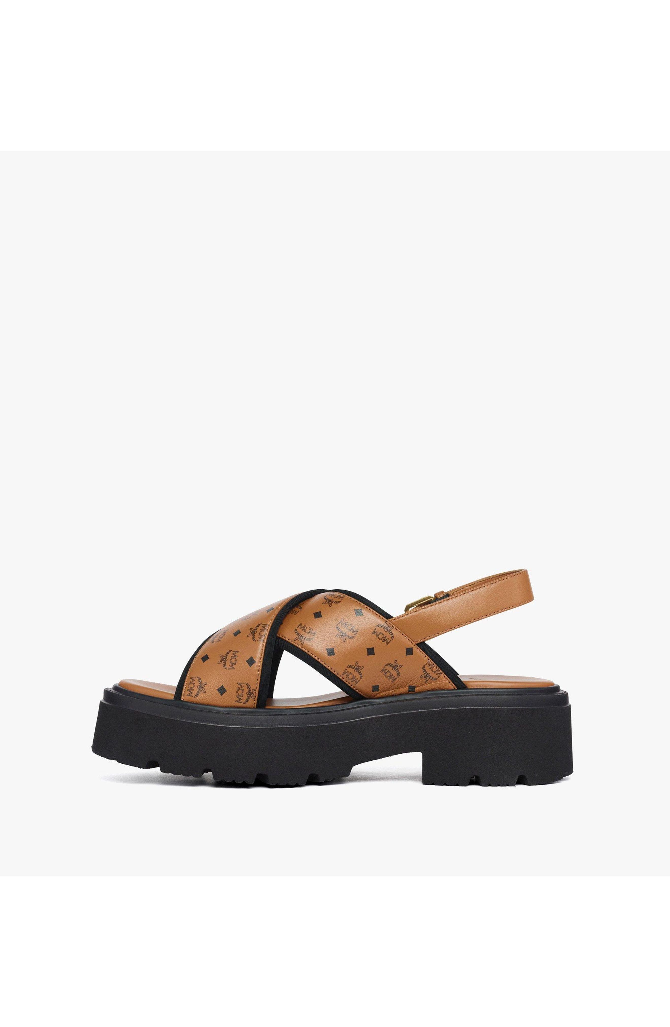 Monogram Platform Sandals in Lambskin, Alternate, color, Cognac
