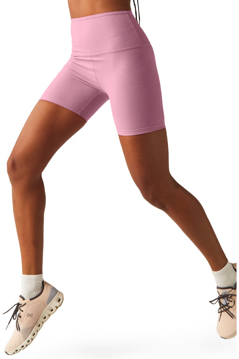 Keep Pace Space Dye Bike Shorts, Main, color, PINK HAZE HEATHER