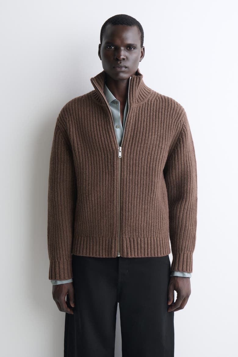 Mock-neck Knitted Wool Jacket, Main, color, BROWN