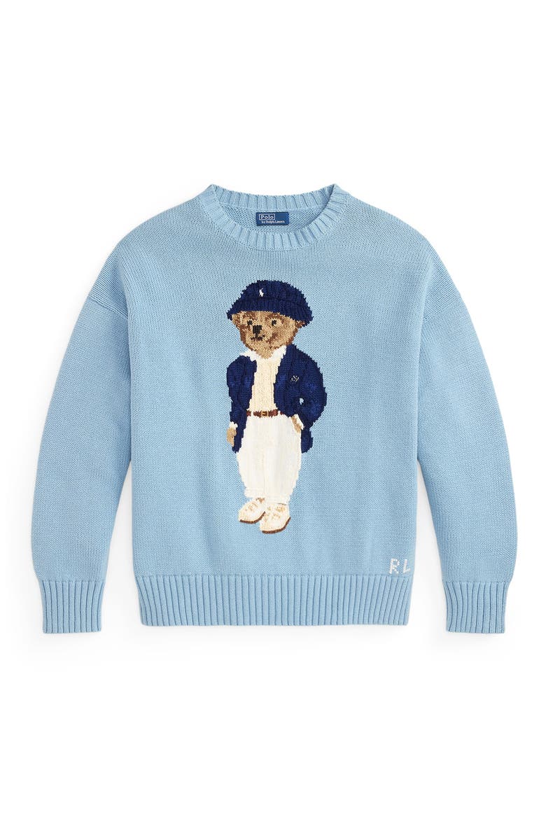 Oversize Polo Bear Cotton Sweater, Alternate, color, BLUE NOTE