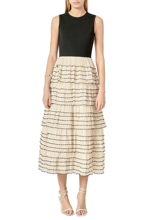 Mixed Media Tiered Ruffle Dress