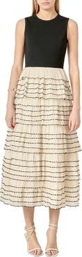 English Factory Mixed Media Tiered Ruffle Dress