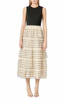 English Factory Mixed Media Tiered Ruffle Dress