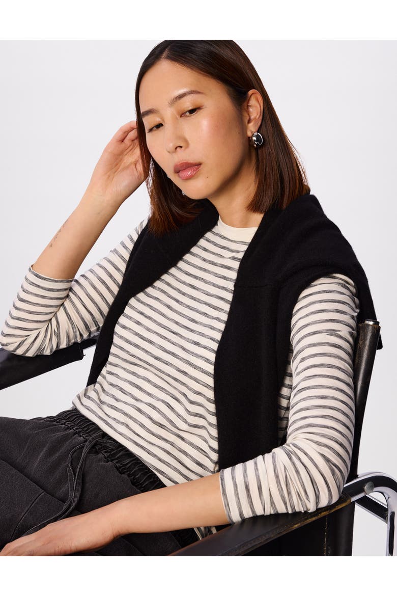 Stripe Crew Neck Pocket Top, Alternate, color, Ivory/Multi