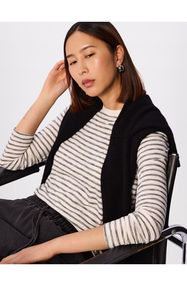 Whistles Stripe Crew Neck Pocket Top, Alternate, color, Ivory/Multi