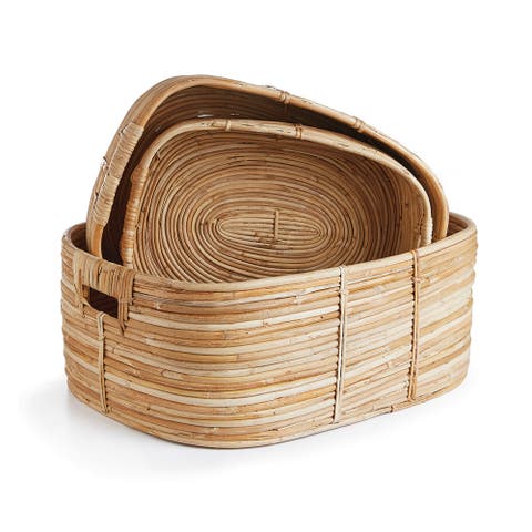 Cane Rattan Rectangular Baskets With Handles Set of 3