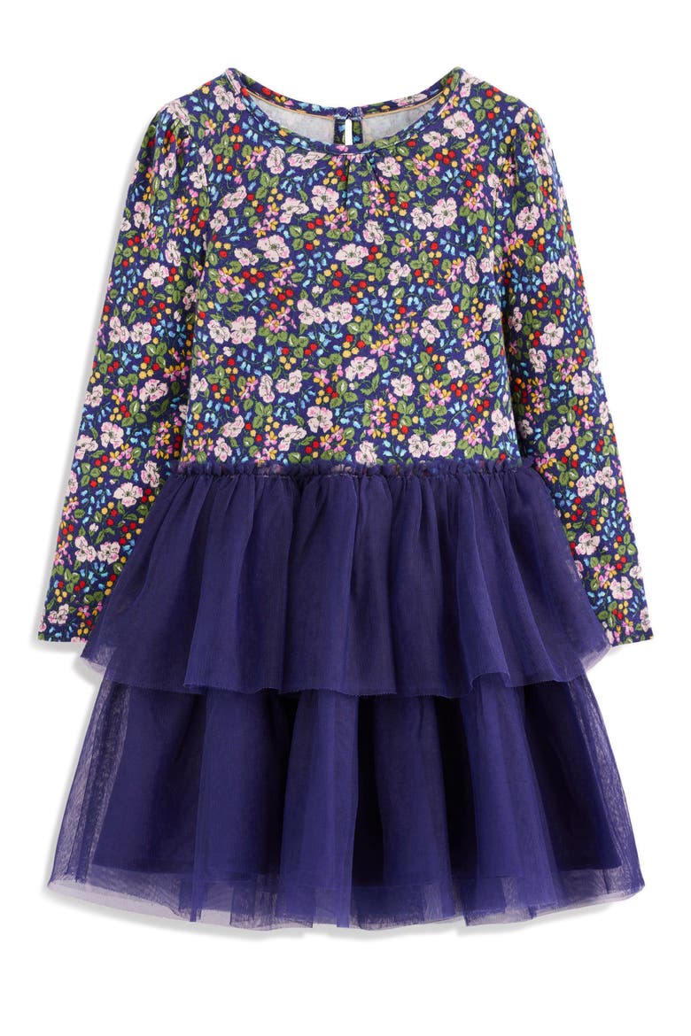 Kids' Jersey & Tulle Dress, Main, color, STARBOARD BLUE BERRY FLORAL