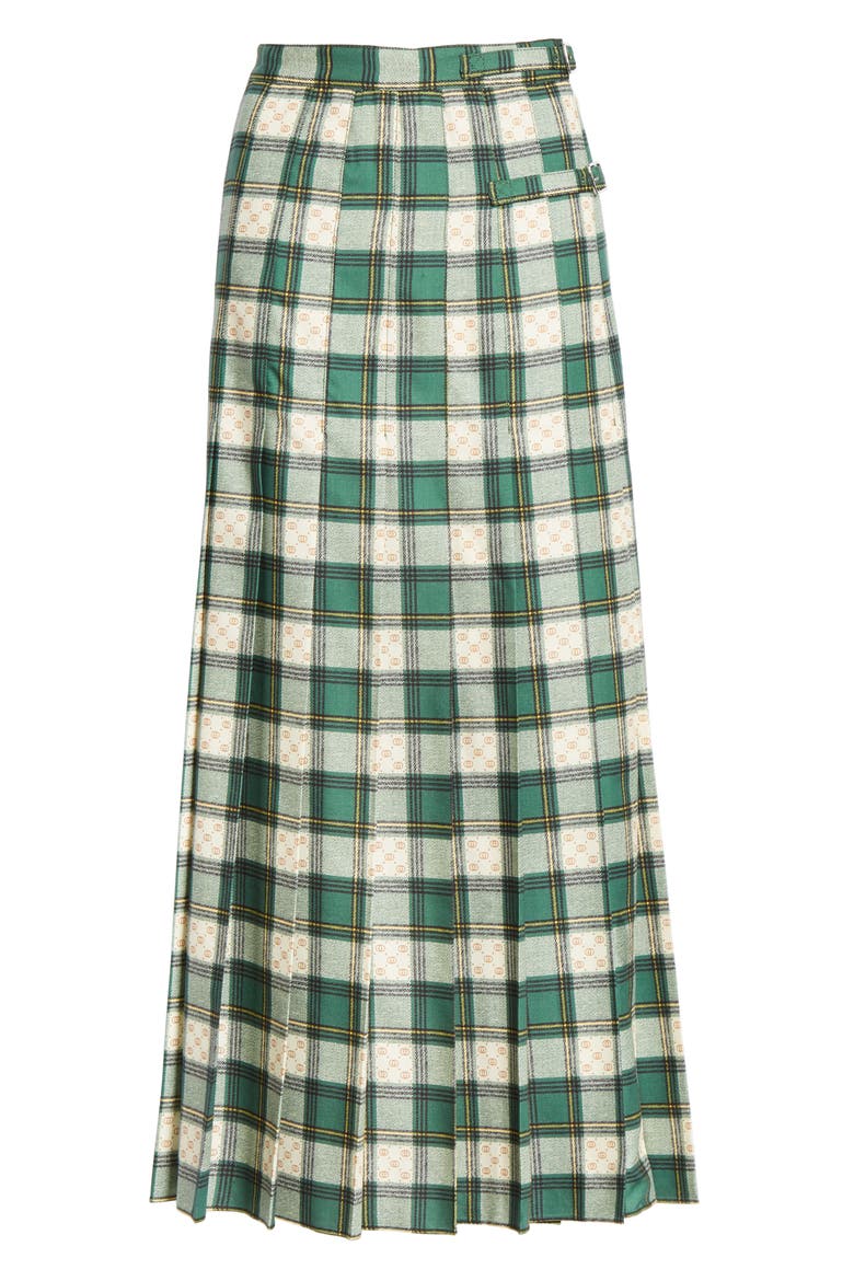 Tartan Check Wool Twill Maxi Skirt, Alternate, color, GREEN/ ROSE BEIGE PRINT