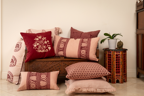 Alamwar Tashkent Plum Lumbar Pillow Cover In Plum