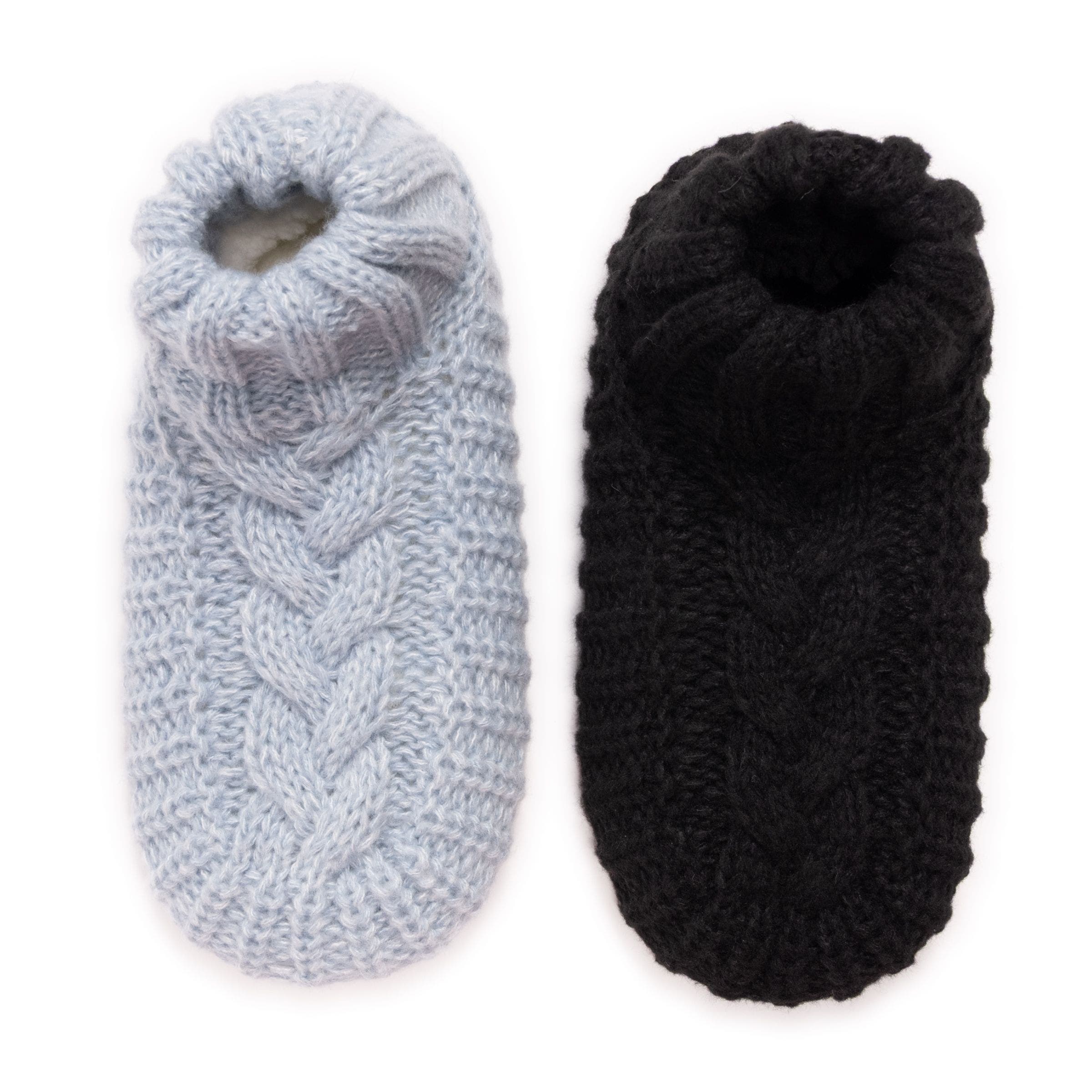 MUK LUKS 2 Pair Pack Cuffed Sweater Knit Ballerinas, Alternate, color, Black/Light Blue