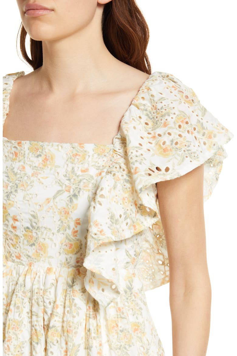 Opposites Floral Eyelet Dress, Alternate, color, YELLOW