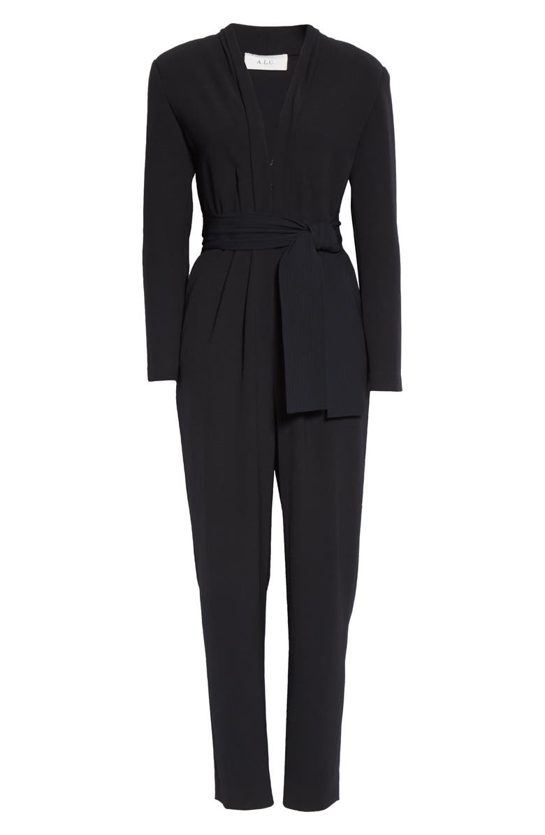 A.L.C. Kieran Plunge Neck Long Sleeve Jumpsuit, Alternate, color, Black
