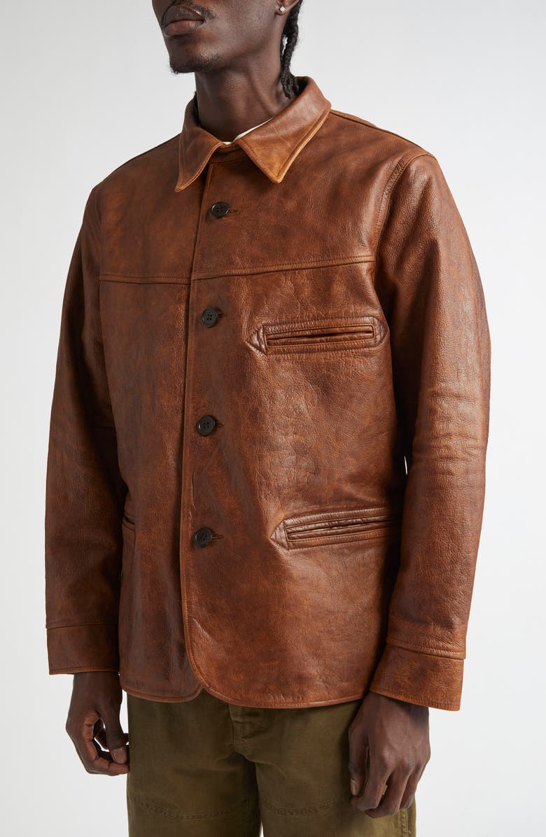 Double RL Bradley Leather Car Coat, Alternate, color, Vintage Tan