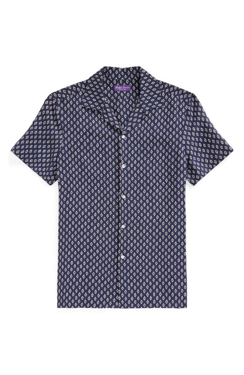 Ralph Lauren Purple Label Archer Diamond Print Linen & Silk Camp Shirt, Alternate, color,