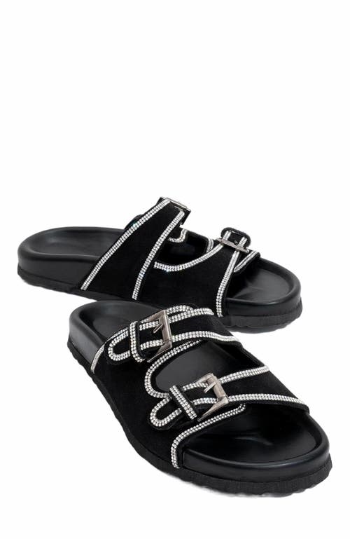 Forever & Always Shoes Allen Rhinestone Leather Slide Sandal in Black Leather  product