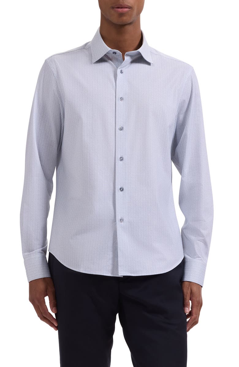 Bugatchi James OoohCotton<sup>®</sup> Geo Print Button-Up Shirt, Main, color, Platinum