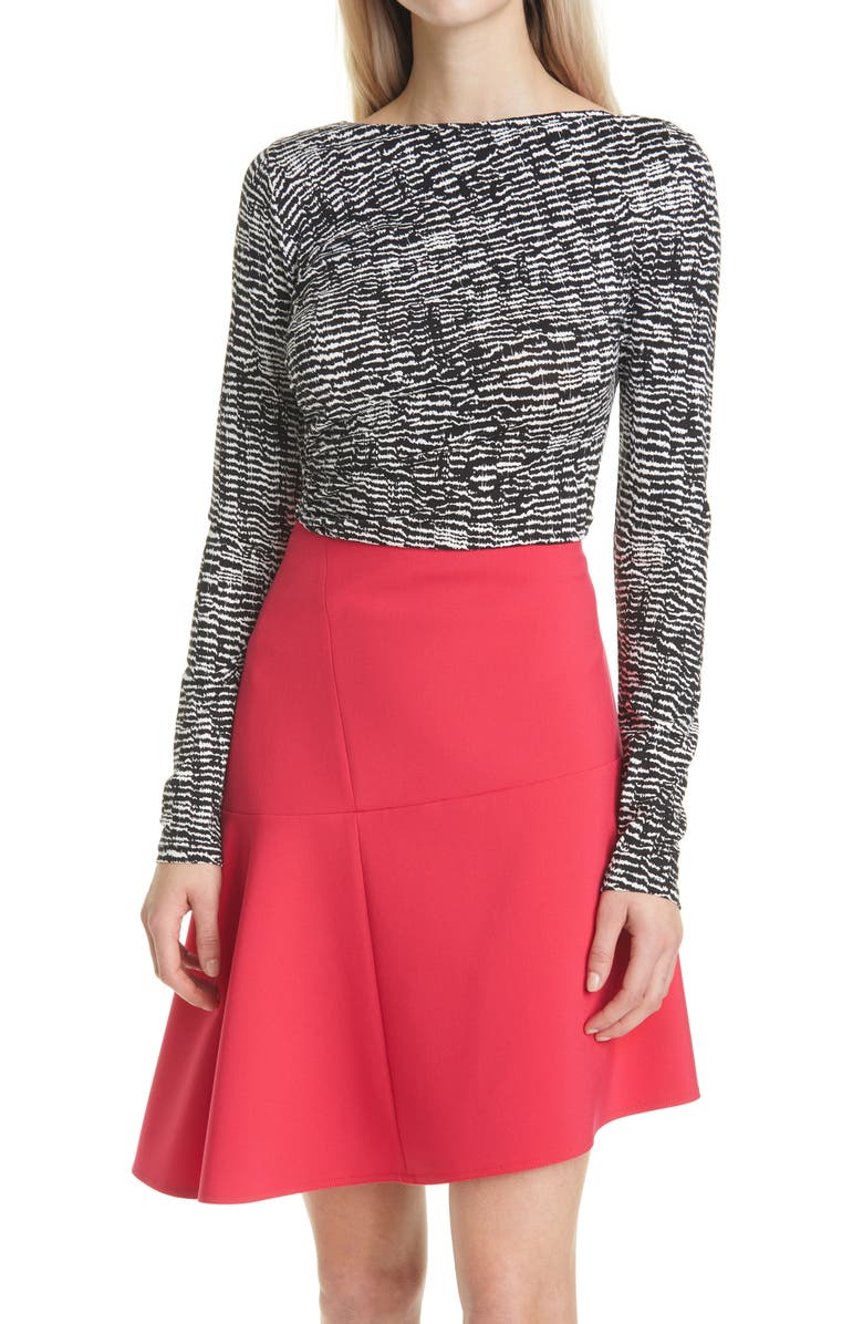 BOSS Ejada Print Long Sleeve Fitted Top, Main, color, Black Fantasy