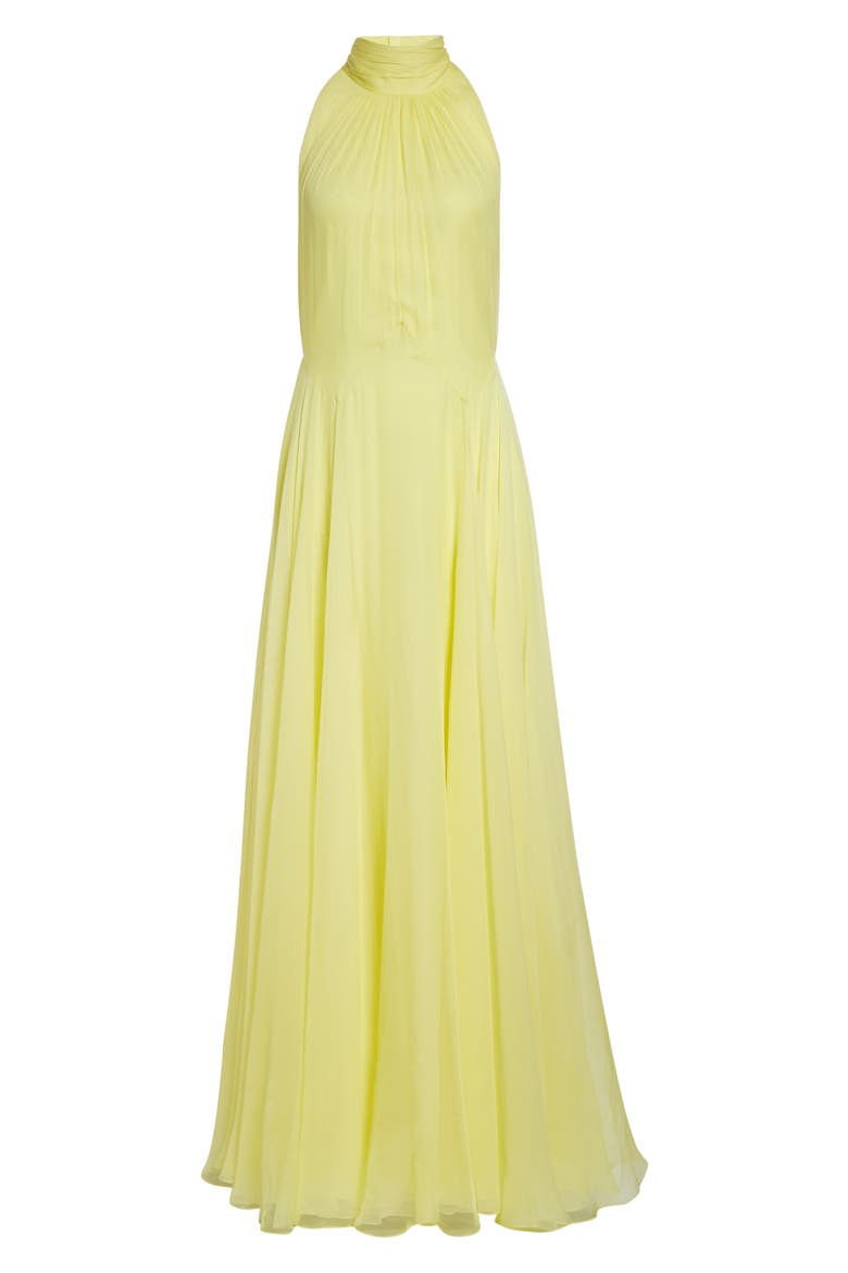 Bow Back Pleated Silk Chiffon Gown, Alternate, color, ACID YELLOW