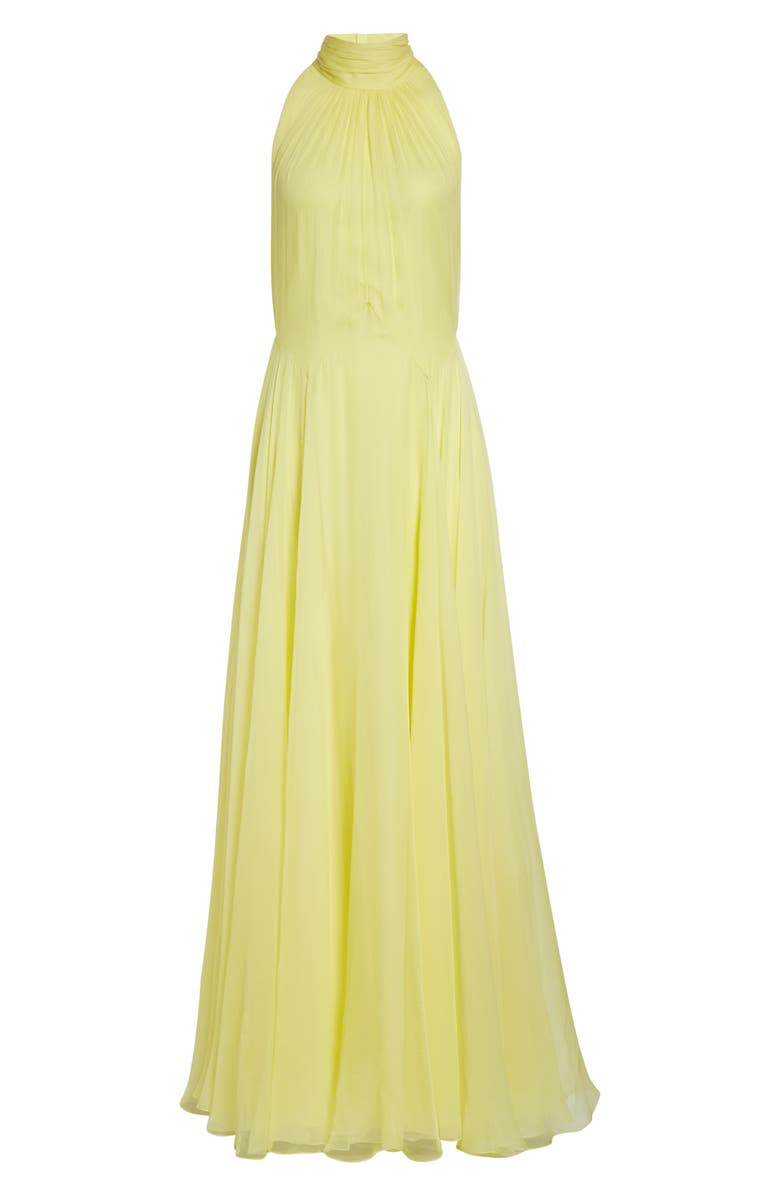 Givenchy Bow Back Pleated Silk Chiffon Gown, Alternate, color, Acid Yellow