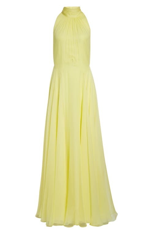 Givenchy Bow Back Pleated Silk Chiffon Gown In Yellow