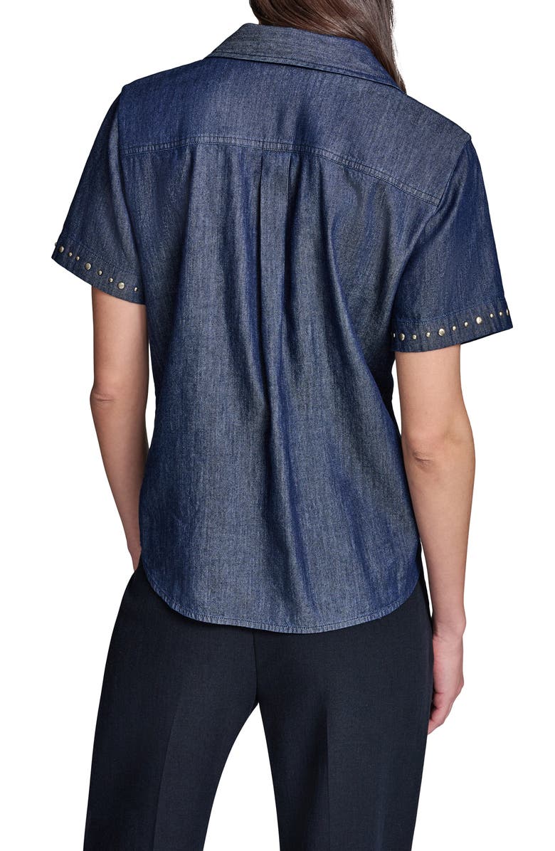 KARL LAGERFELD PARIS <p>Studded Button-Up Shirt</p>, Alternate, color, Indigo