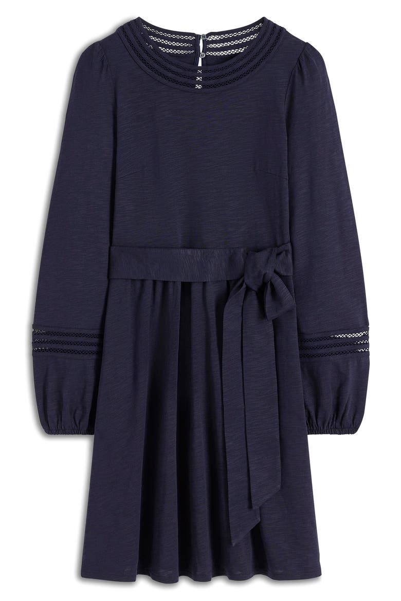 Athina Embroidered Detail Long Sleeve Cotton Blend Dress, Alternate, color, NAVY