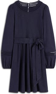 Boden Athina Embroidered Detail Long Sleeve Cotton Blend Dress