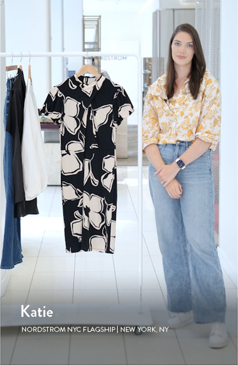 Floral Twist Neck Sheath Dress, sales video thumbnail