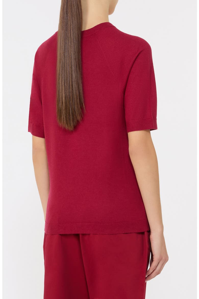 Orbita Short Sleeve Wool & Cashmere Sweater, Alternate, color, DARK RED
