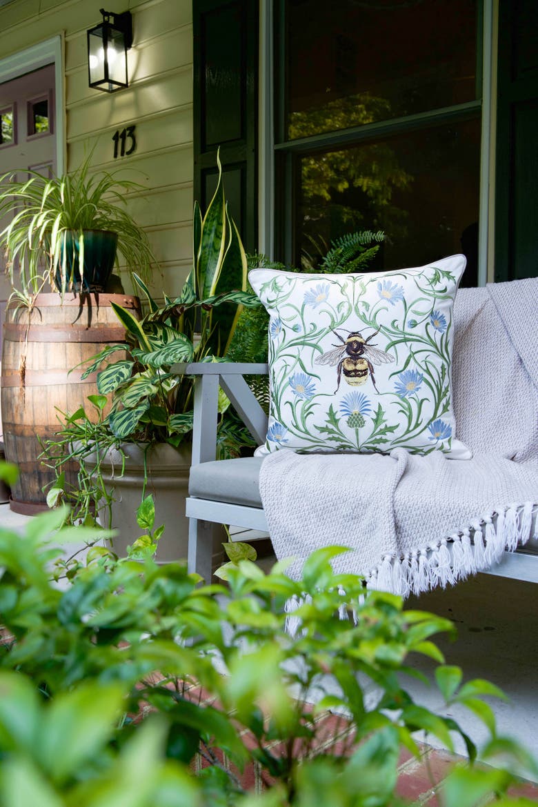 Garden Bee Outdoor Accent Throw Pillow 20" x 20", Alternate, color, Green
