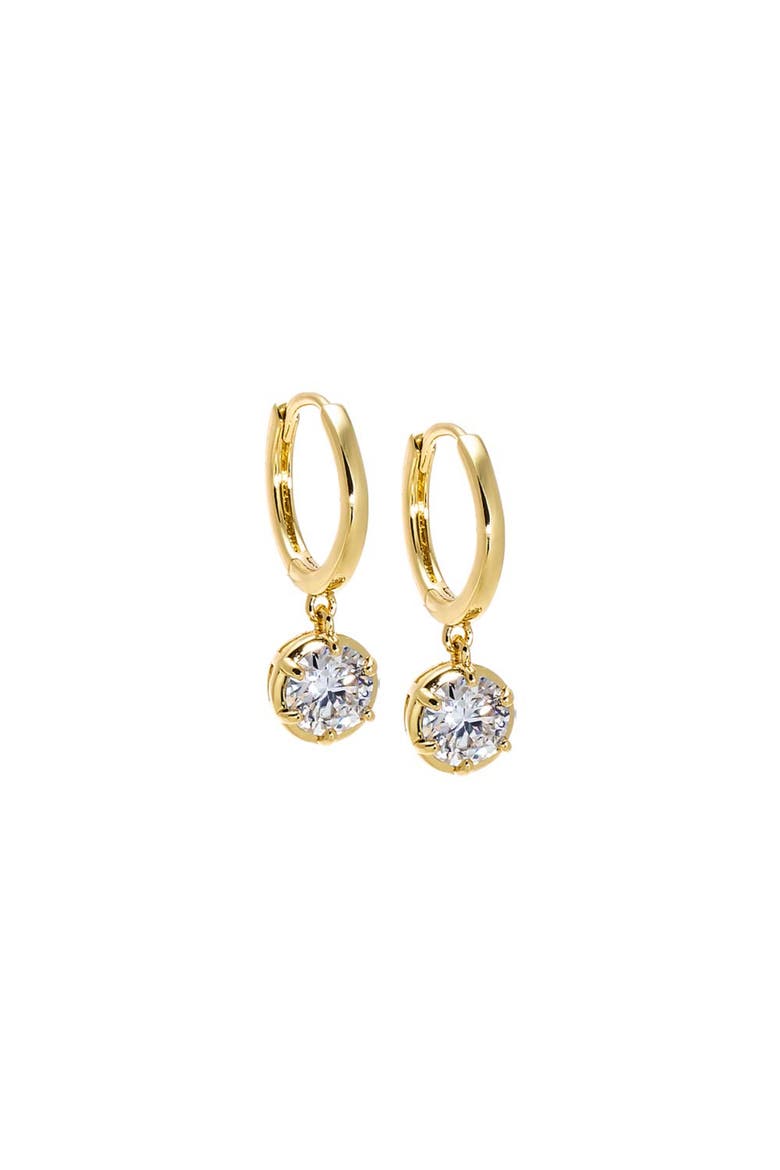 Moissanite Round Bezel Dangling Huggie Earring, Main, color, Gold