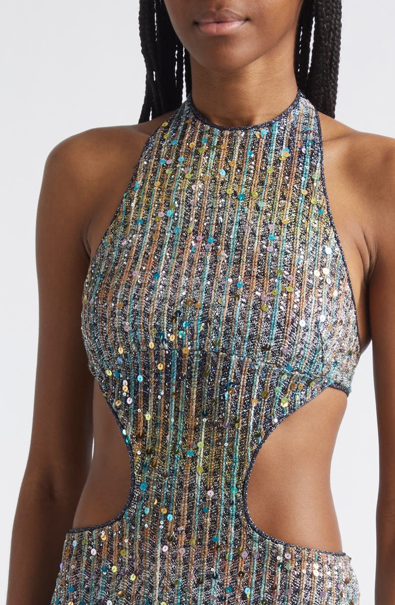 Missoni Metallic Cutout Dress, Alternate, color, Multi Brown Blue White