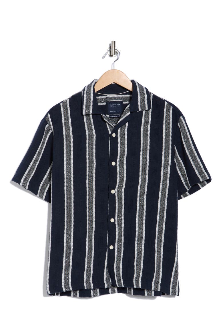 Relaxed Fit Stripe Textured Camp Shirt, Alternate, color, NAVY