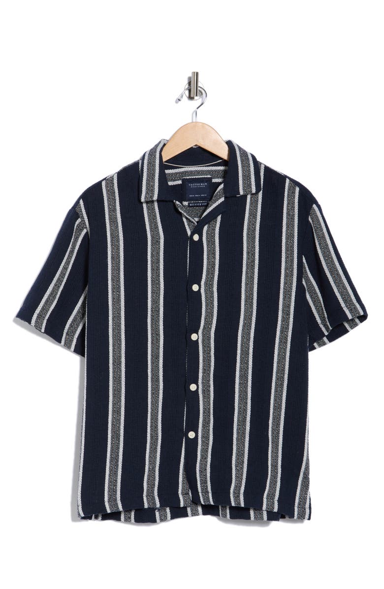 Cactus Man Relaxed Fit Stripe Textured Camp Shirt, Alternate, color, Navy