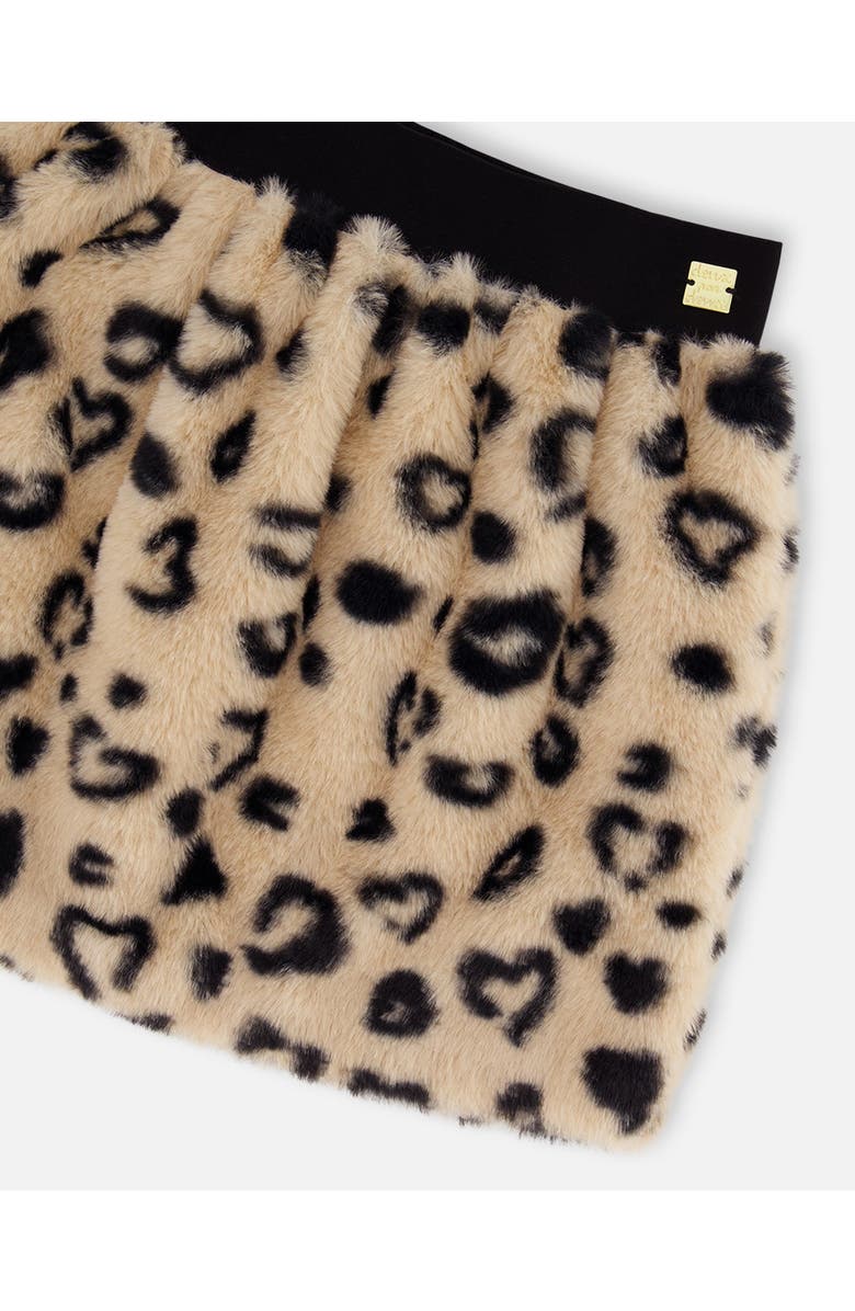 Deux par Deux Girl's Printed Faux Fur Skirt Leopard, Alternate, color, Printed Hearts