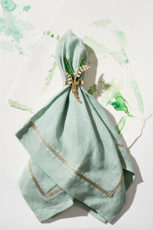 Joanna Buchanan Gold Trim Linen Dinner Napkins, Set Of Two In Green