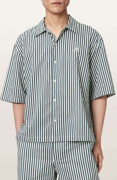 Chopin Oversize Stripe Short Sleeve Cotton Button-Up Shirt