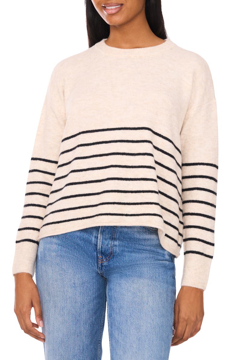 CeCe Stripe Sweater, Main, color, Malted/ Rich Black
