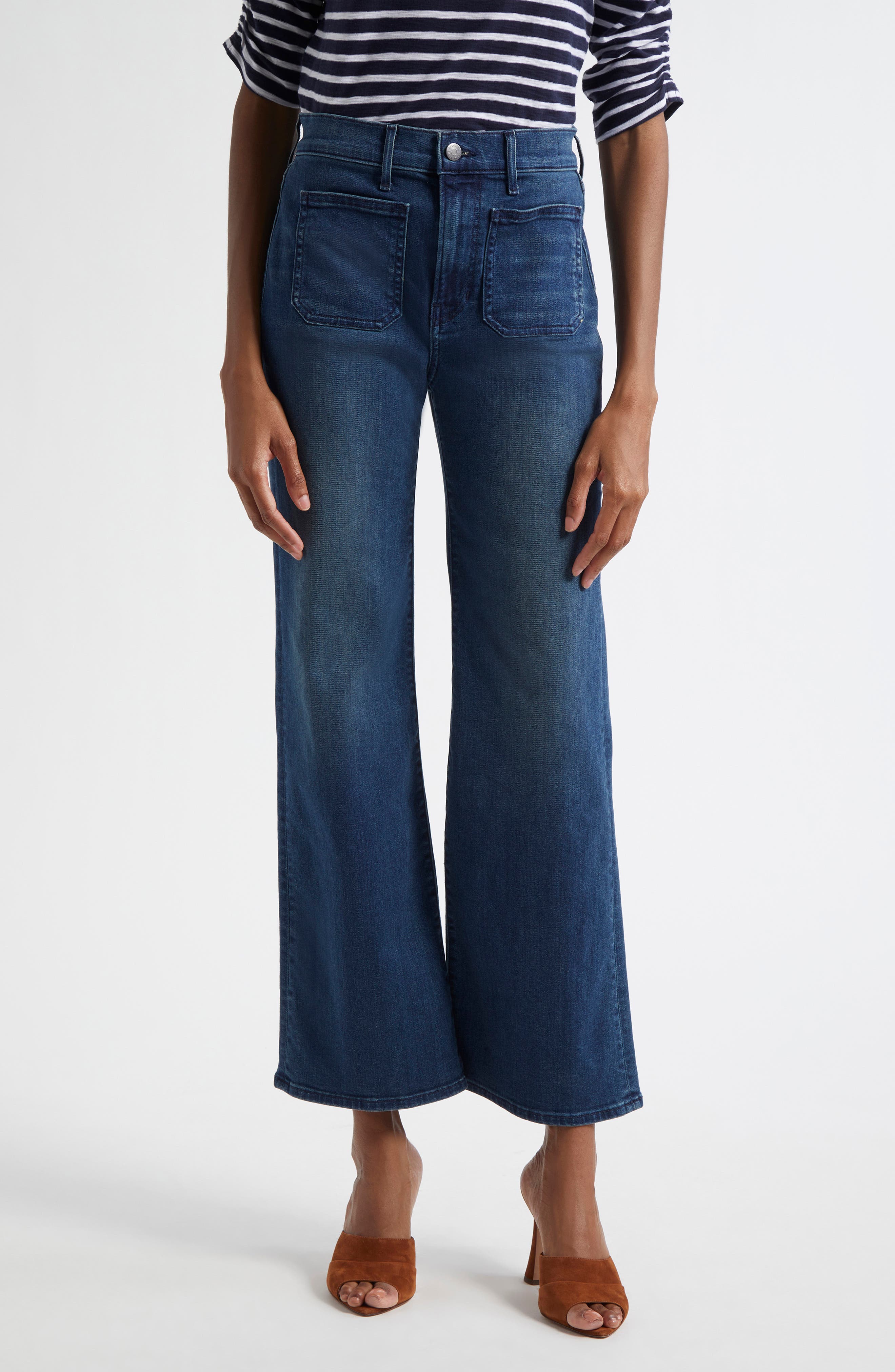 Veronica Beard Crosbie Loafer High Waist Patch Pocket Wide Leg Jeans
