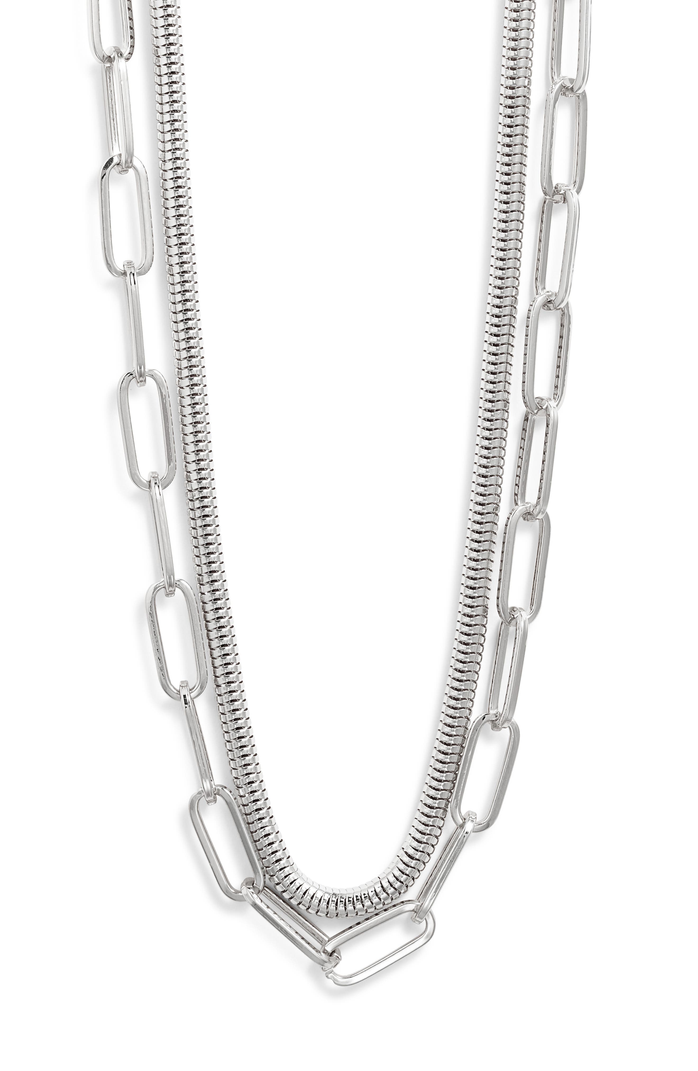 Set of 2 Snake Chain & Paper Clip Link Necklaces