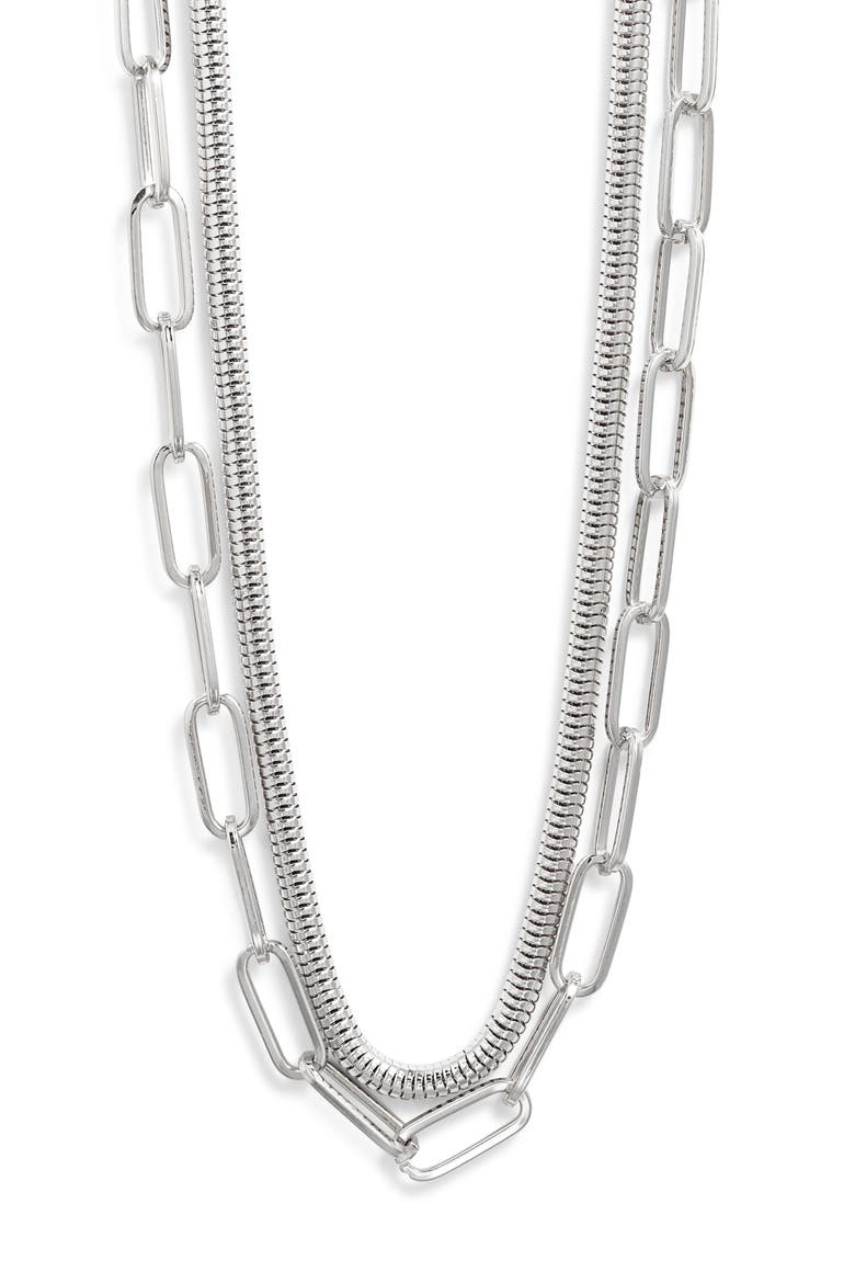 Set of 2 Snake Chain & Paper Clip Link Necklaces, Main, color, SILVER