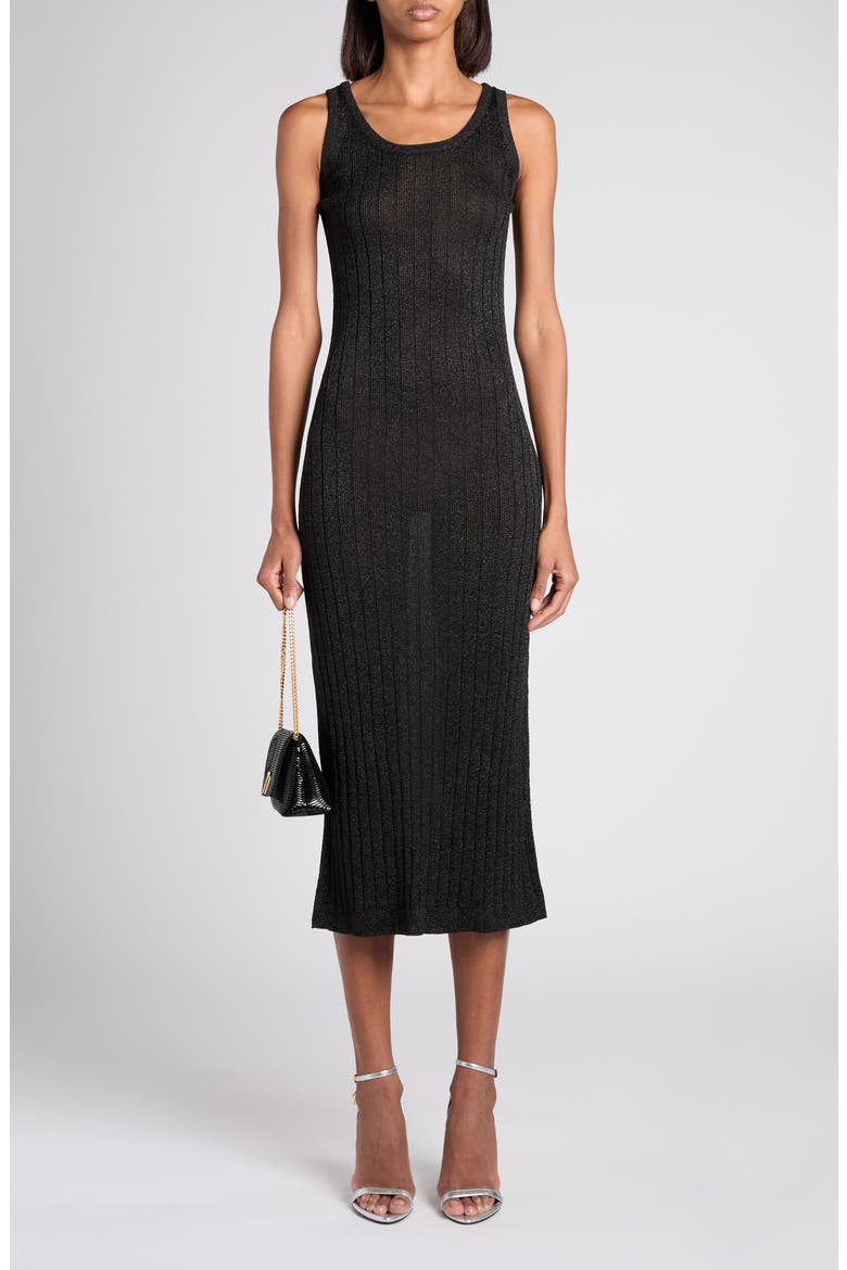 Metallic Rib Midi Sweater Dress, Alternate, color, LB999 BLACK