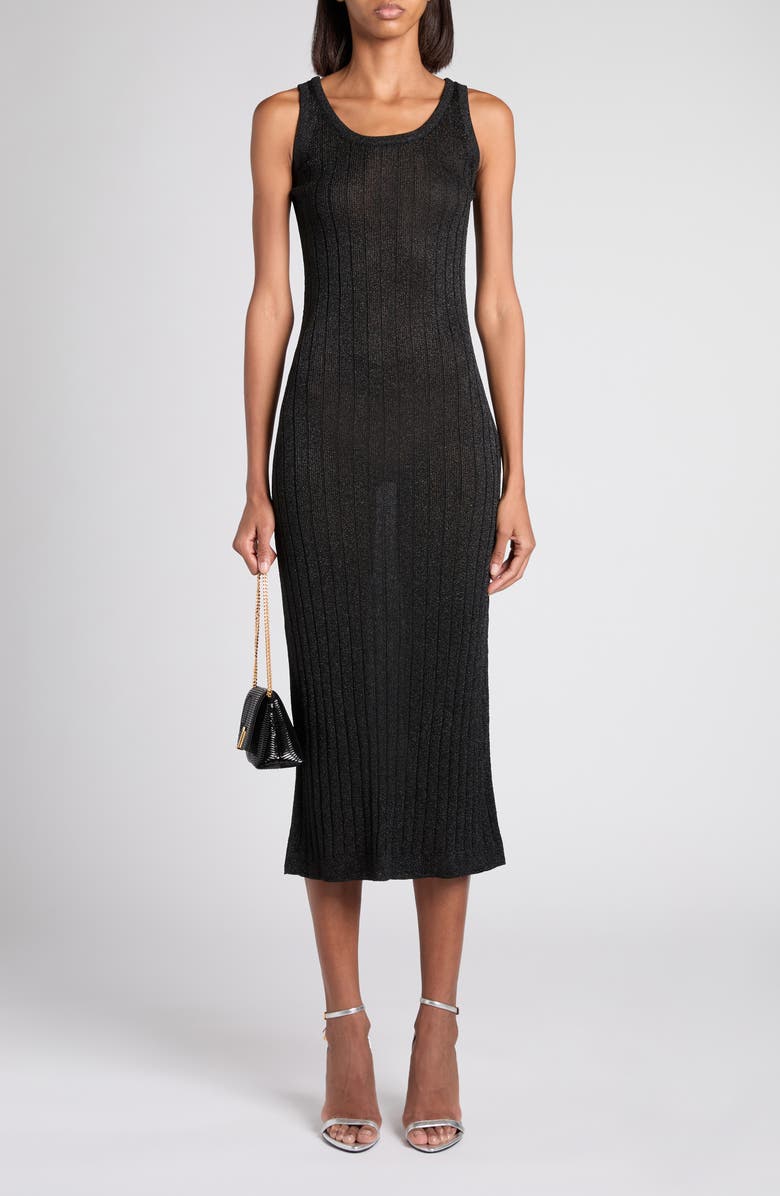 TOM FORD Metallic Rib Midi Sweater Dress, Alternate, color, Lb999 Black
