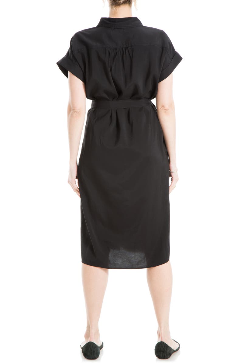 MAX STUDIO V-Neck Cuffed Sleeve Shirtdress, Alternate, color, Black-Black