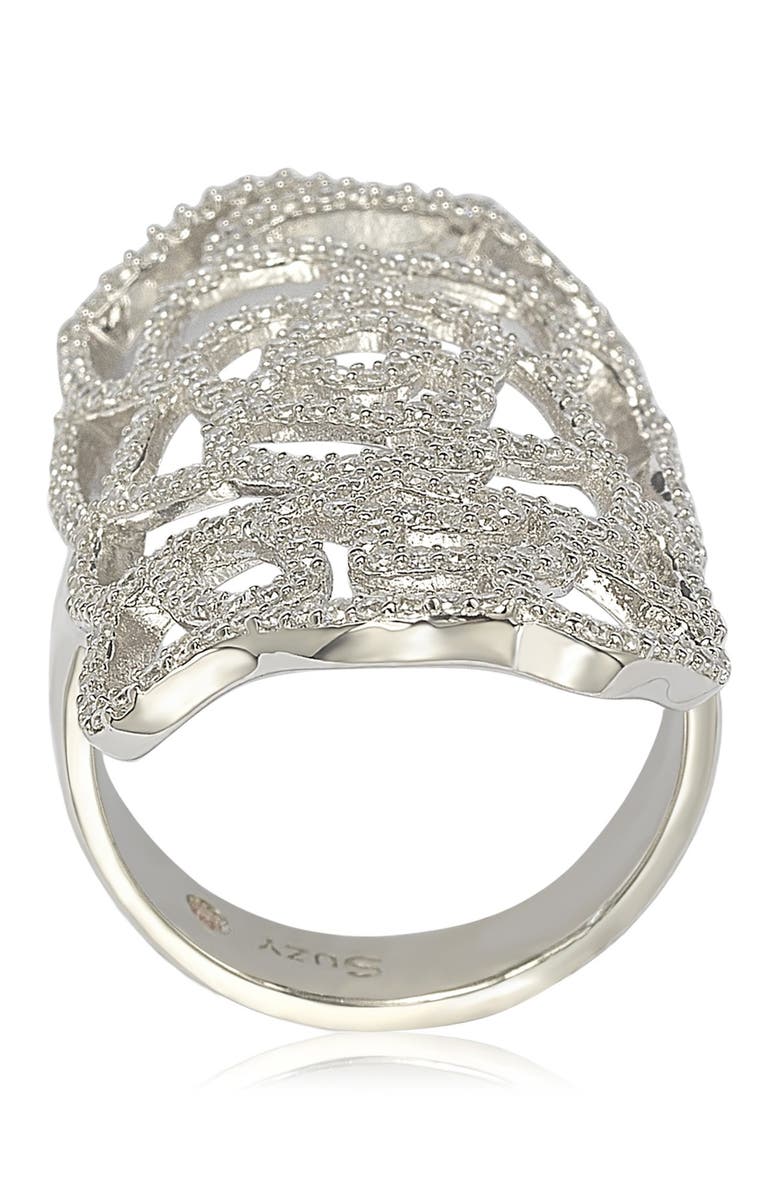 SUZY LEVIAN Sterling Silver CZ Armor Ring, Alternate, color, White