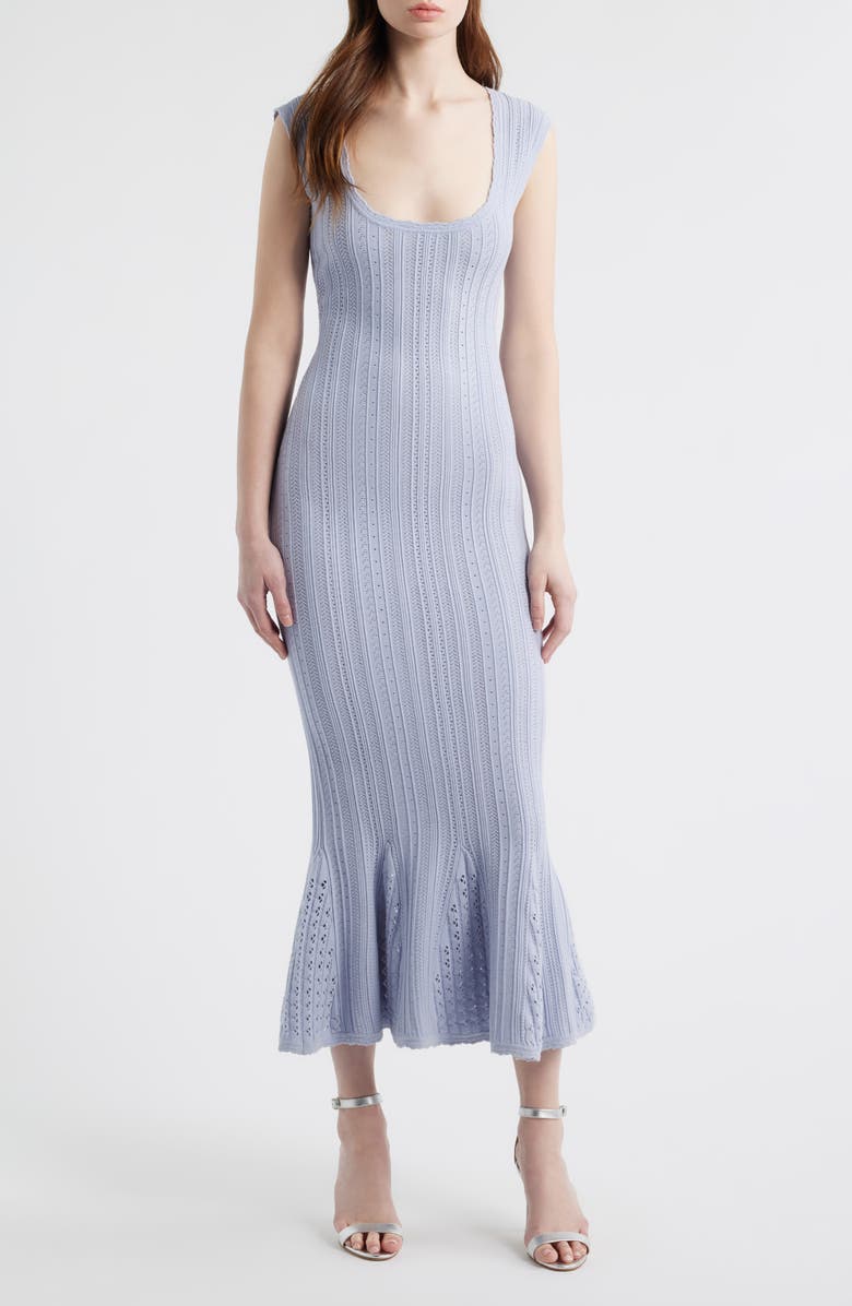 LoveShackFancy Tayleen Pointelle Knit Midi Dress, Main, color, Moon Wash